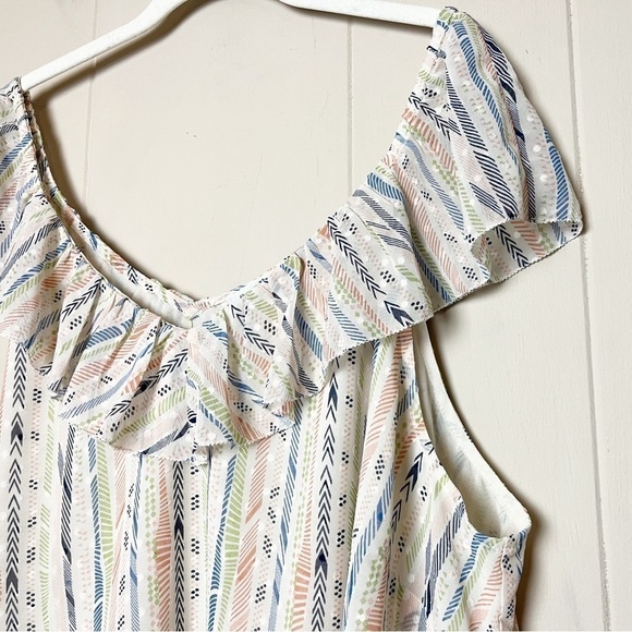 Skies Are Blue ruffle boho top 2X stripe blouse shirt sleeveless white spring - Picture 2 of 11